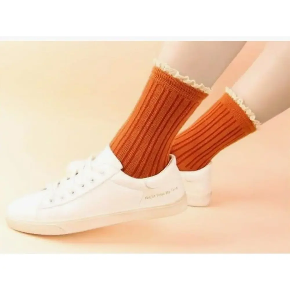 Mid-Calf Ruffle Socks - 70% Cotton, Cute & Comfy for Women (10Pairs)